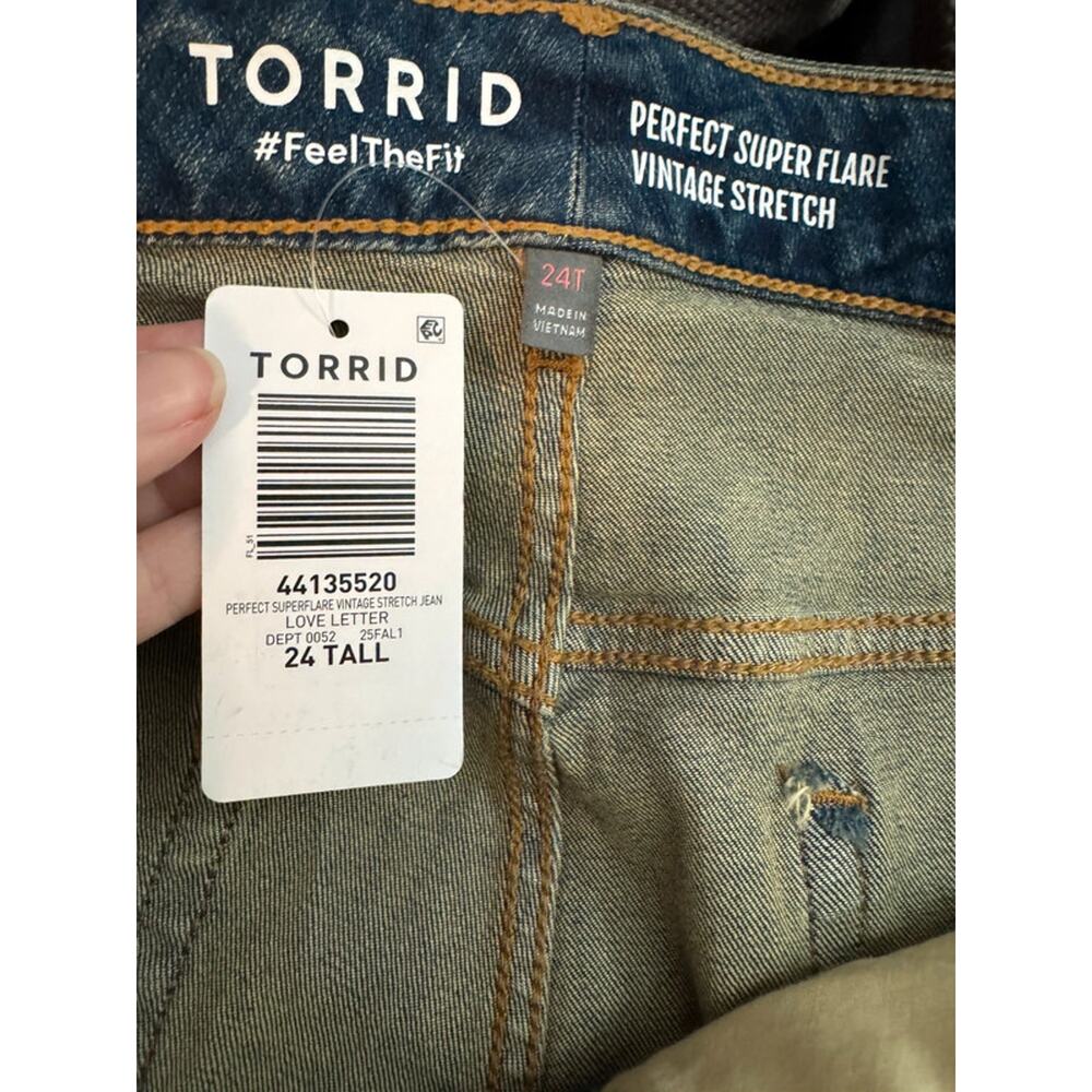 Torrid New Super-Flare Mid-Rise Vintage Stretch Jeans Destructed Plus 24 Tall - Picture 8 of 10